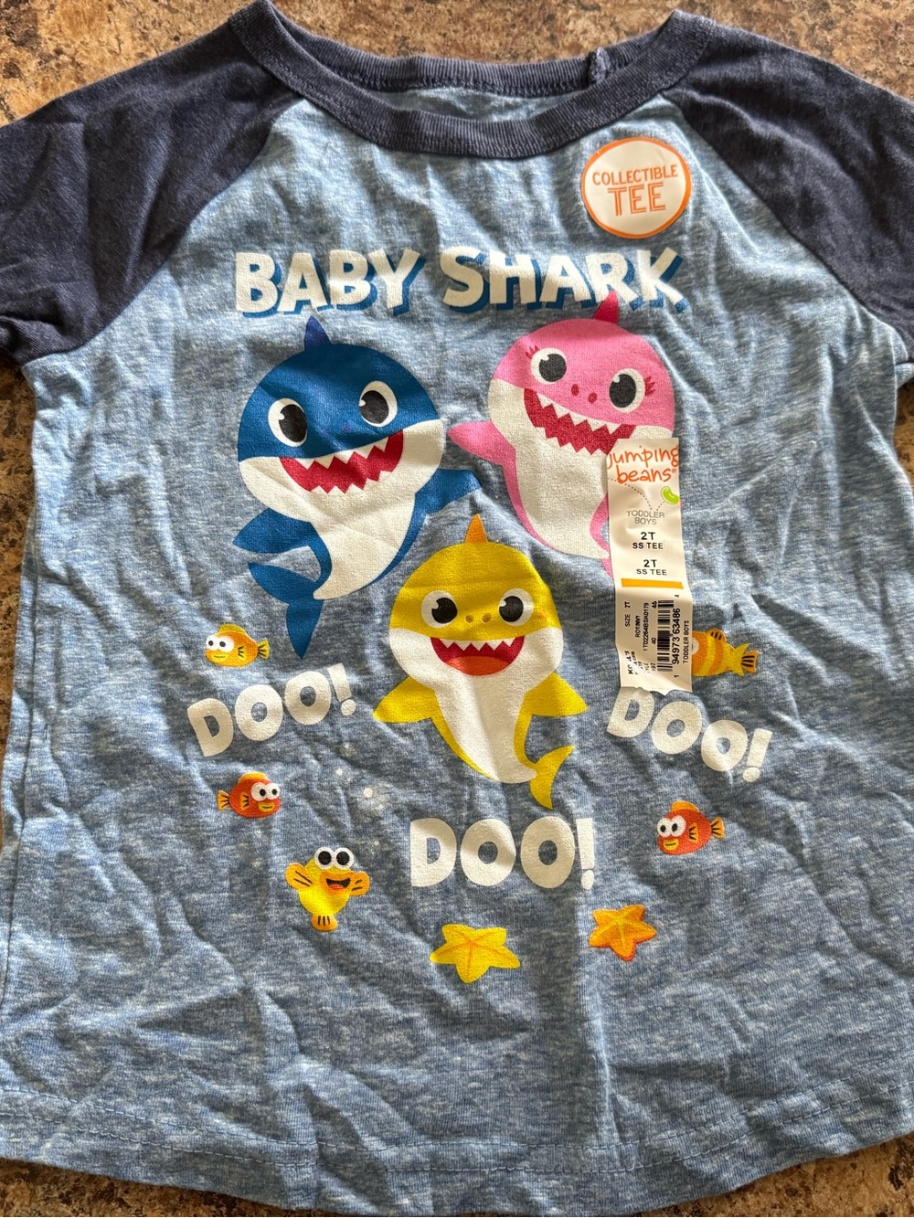 NWT Boys 2T Blue Baby Shark Tee Shirt Tshirt Short Sleeve Jumping Beans